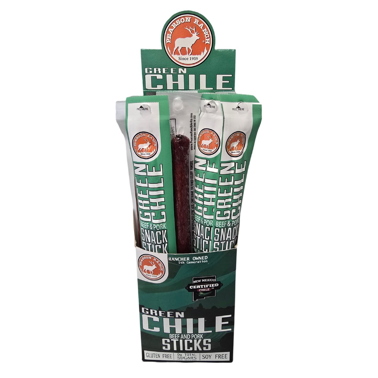 Pearson Ranch Elk & Bison Jerky - 24 Count Caddy - Green Chile Beef & Pork Snack Sticks