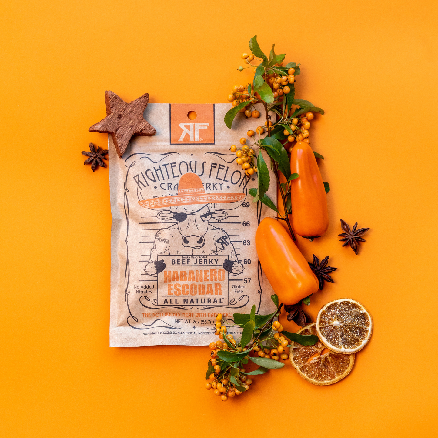 Righteous Felon Craft Jerky - Habanero Escobar Beef Jerky 2oz