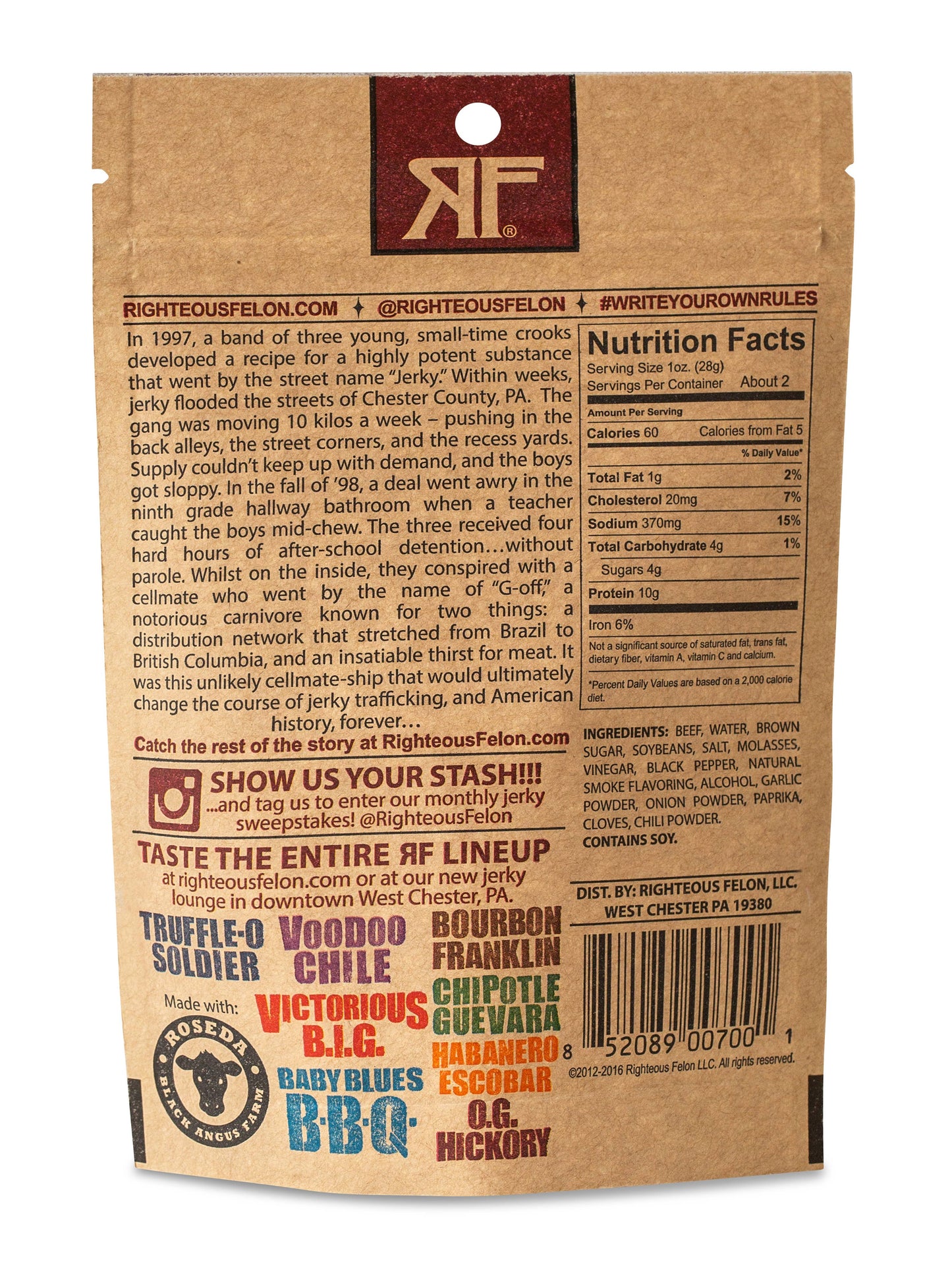 Righteous Felon Craft Jerky - OG Hickory Beef Jerky 2oz