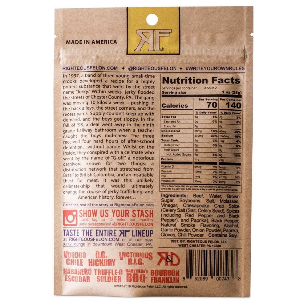 Righteous Felon Craft Jerky - Maryland Monroe Beef Jerky 2oz