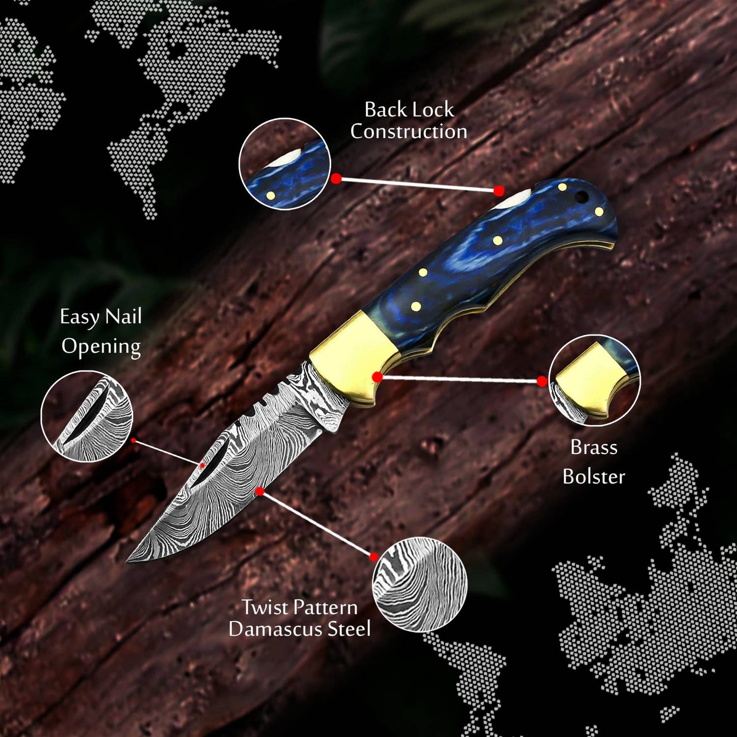 FH KNIVES - 6.5' Handmade damascus folding knife, Pocket Knife
