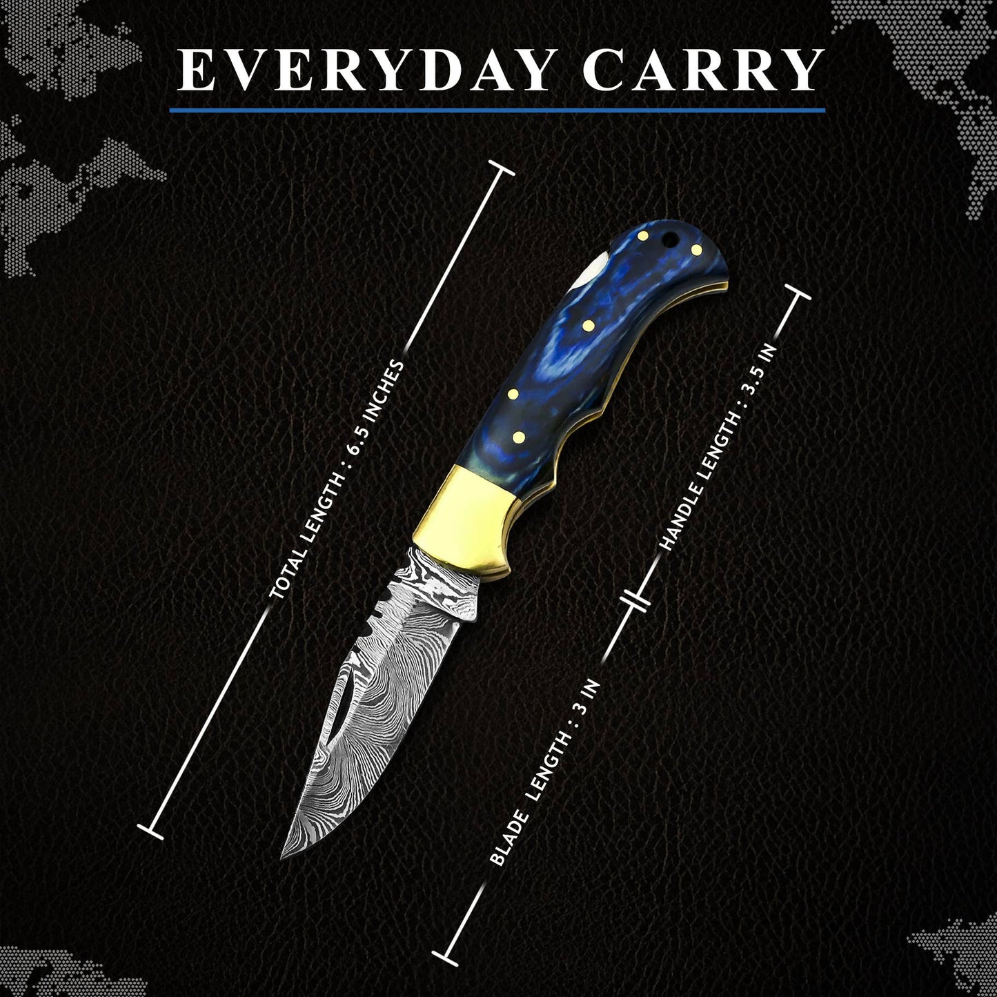 FH KNIVES - 6.5' Handmade damascus folding knife, Pocket Knife