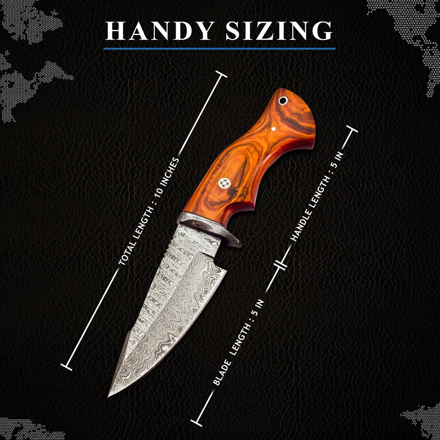 FH KNIVES - 10' Handmade damascus steel knife with leather sheath