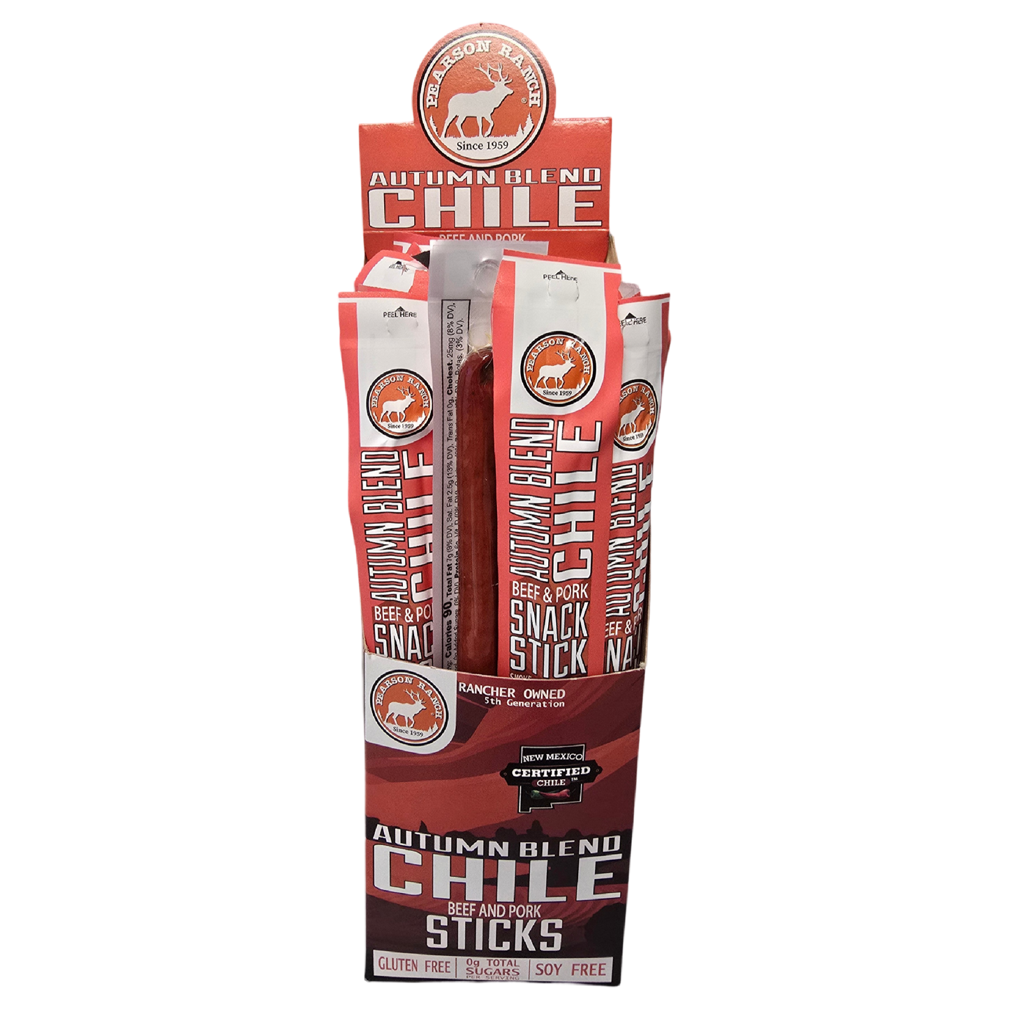 Pearson Ranch Elk & Bison Jerky - 24 Count Caddy - Autumn Blend Chile Beef & Pork Snack Sticks