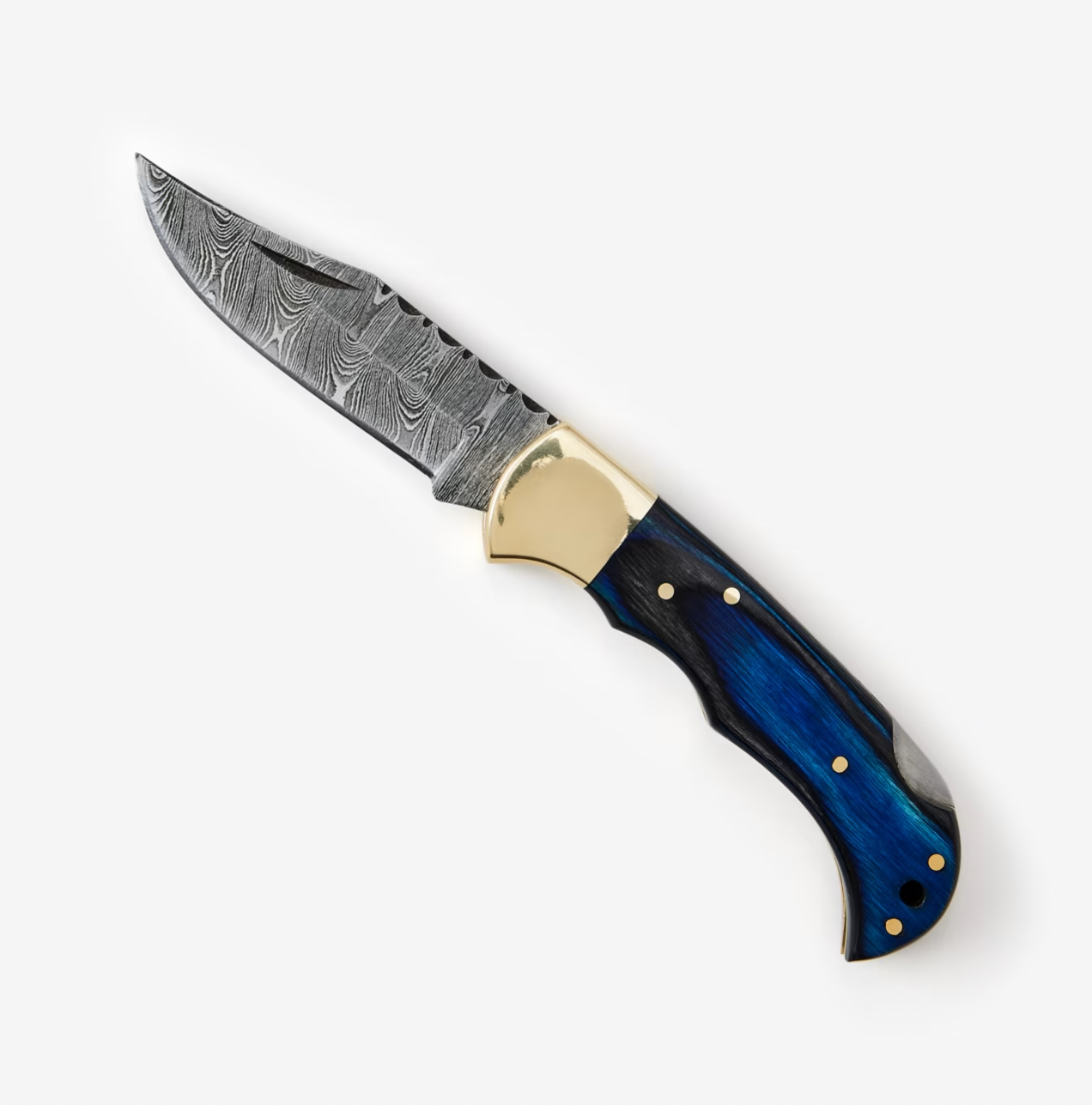 Titan International - Blue Diamond Wood folding knife with Leather Sheath