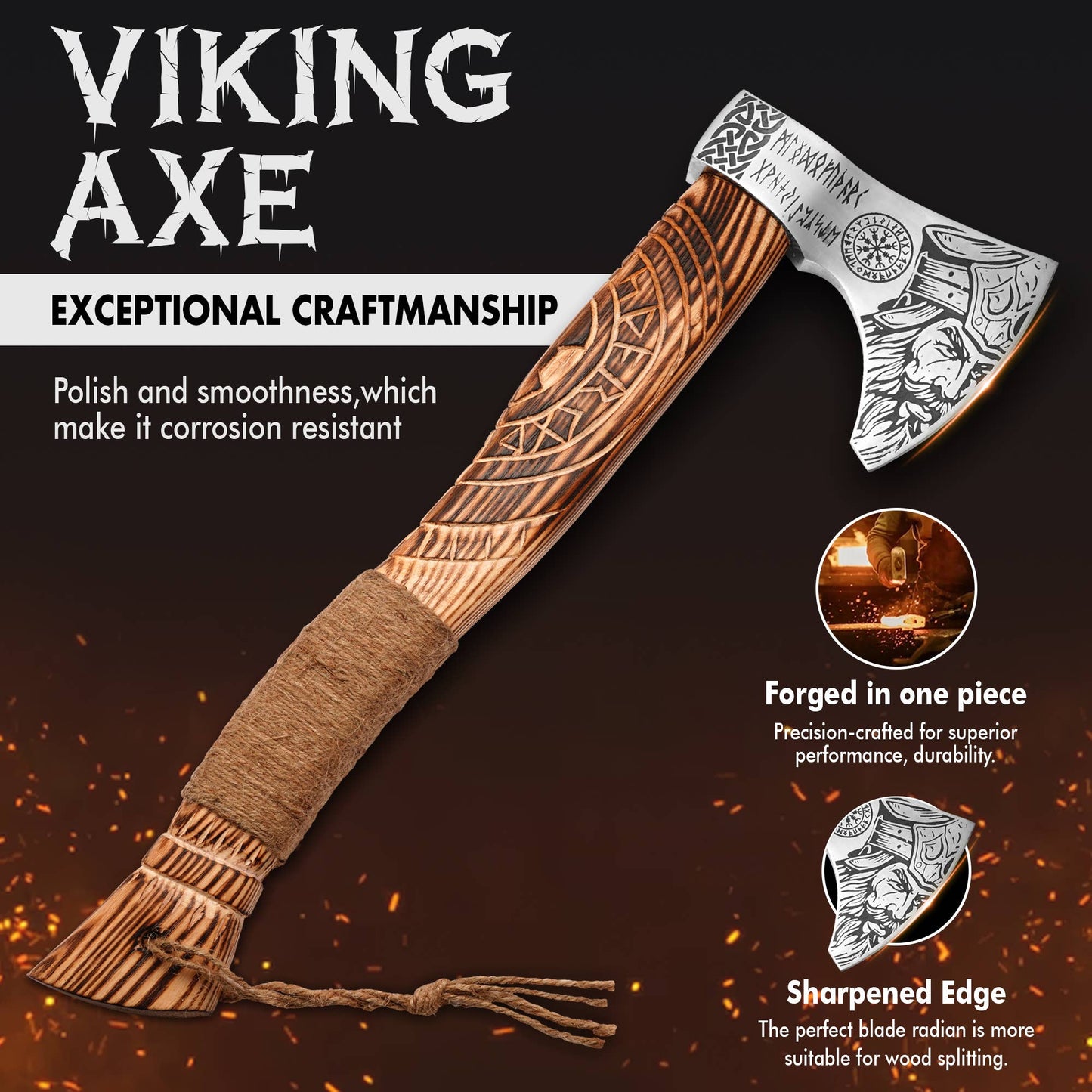 FH KNIVES - 18' Handmade viking axe with sheath, Wall Room Decor