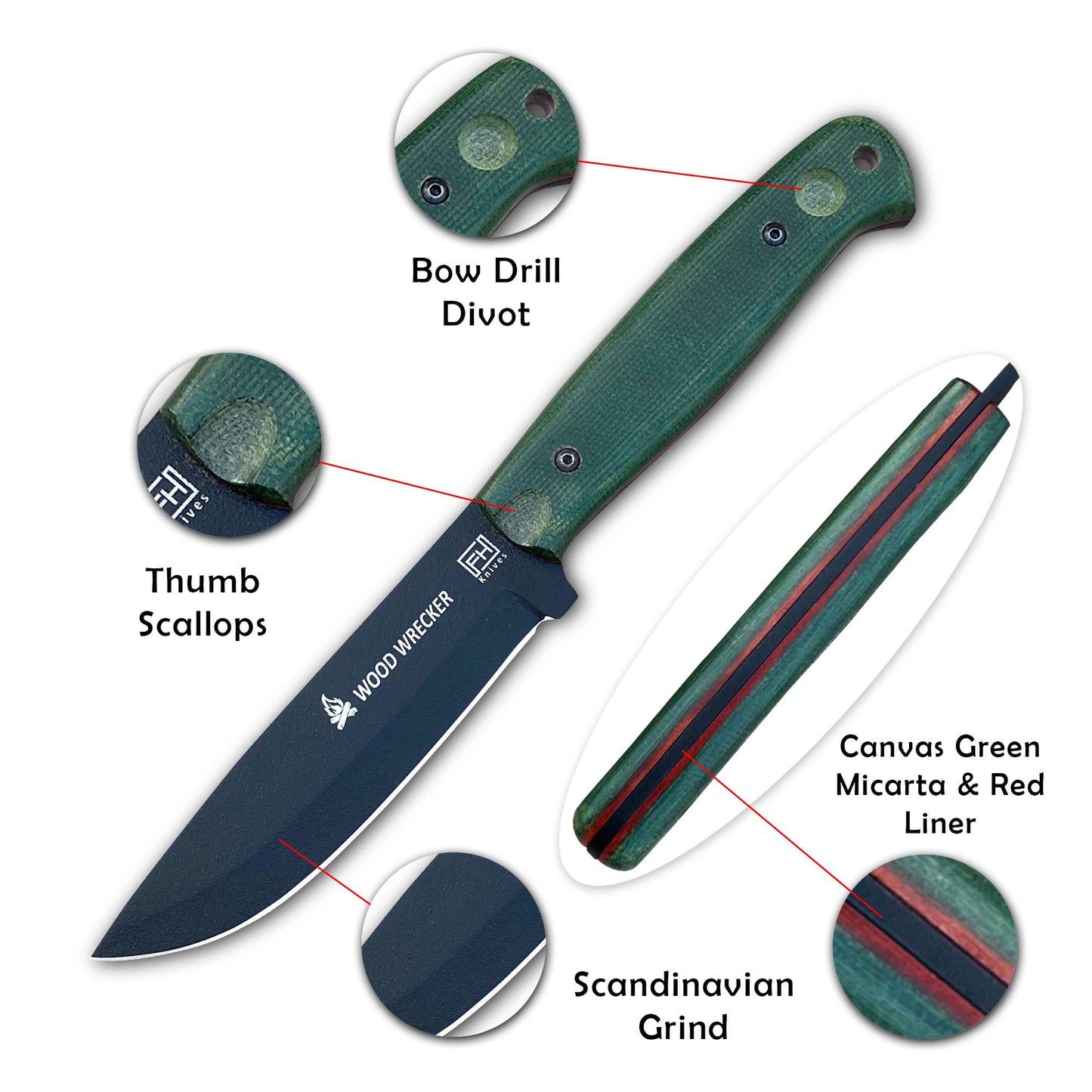 FH KNIVES - 10' Micarta handle Bushcraft knife with Leather sheath