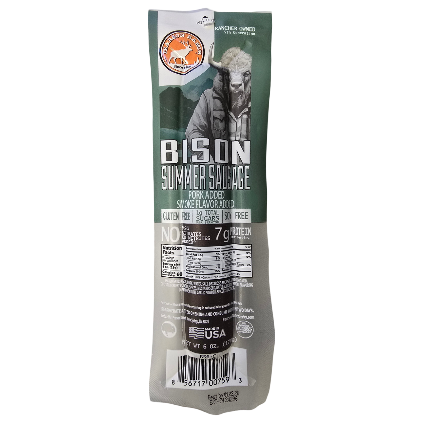 Pearson Ranch Elk & Bison Jerky - Bison Summer Sausage