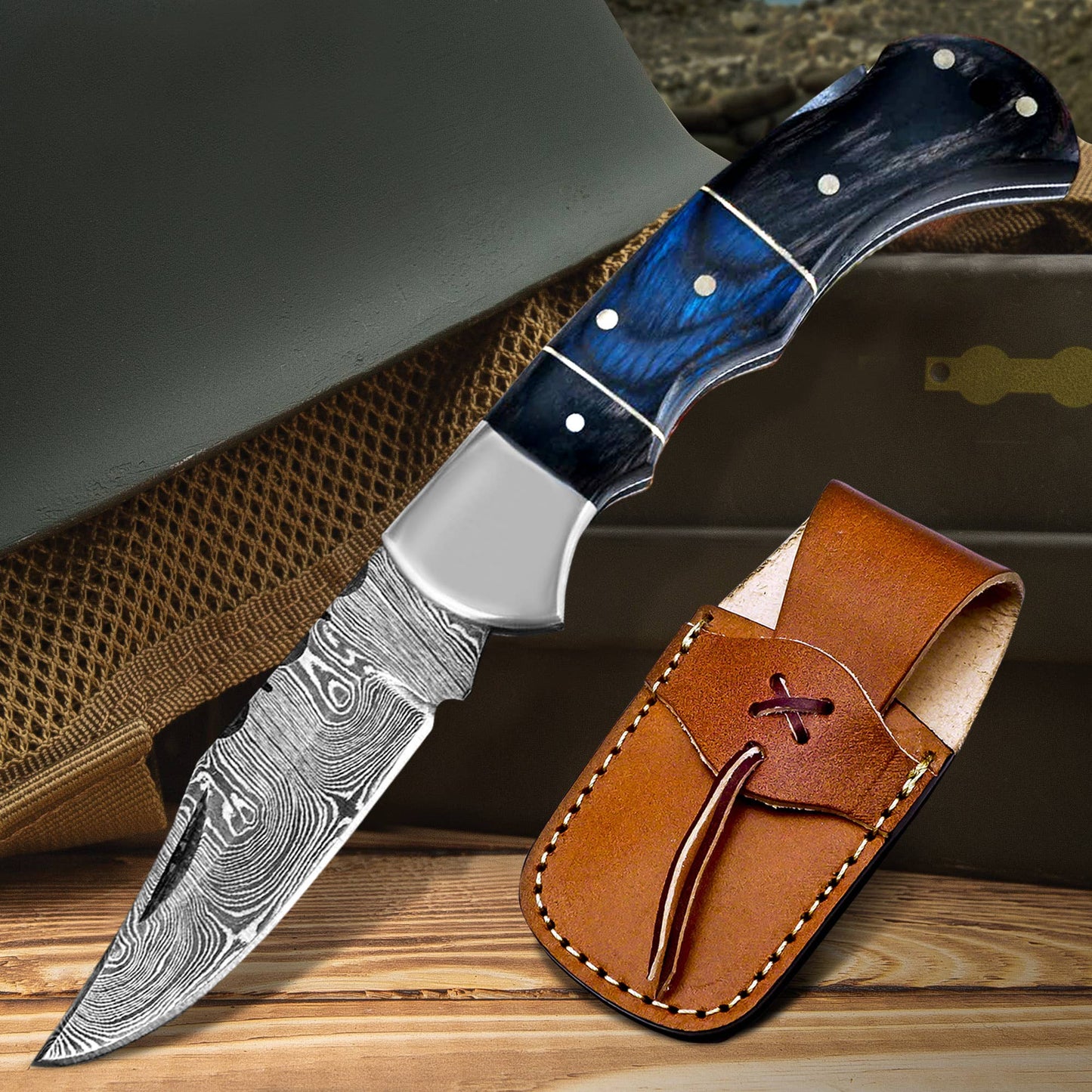 FH KNIVES - 6.5' Handmade damascus folding knife, Pocket Knife