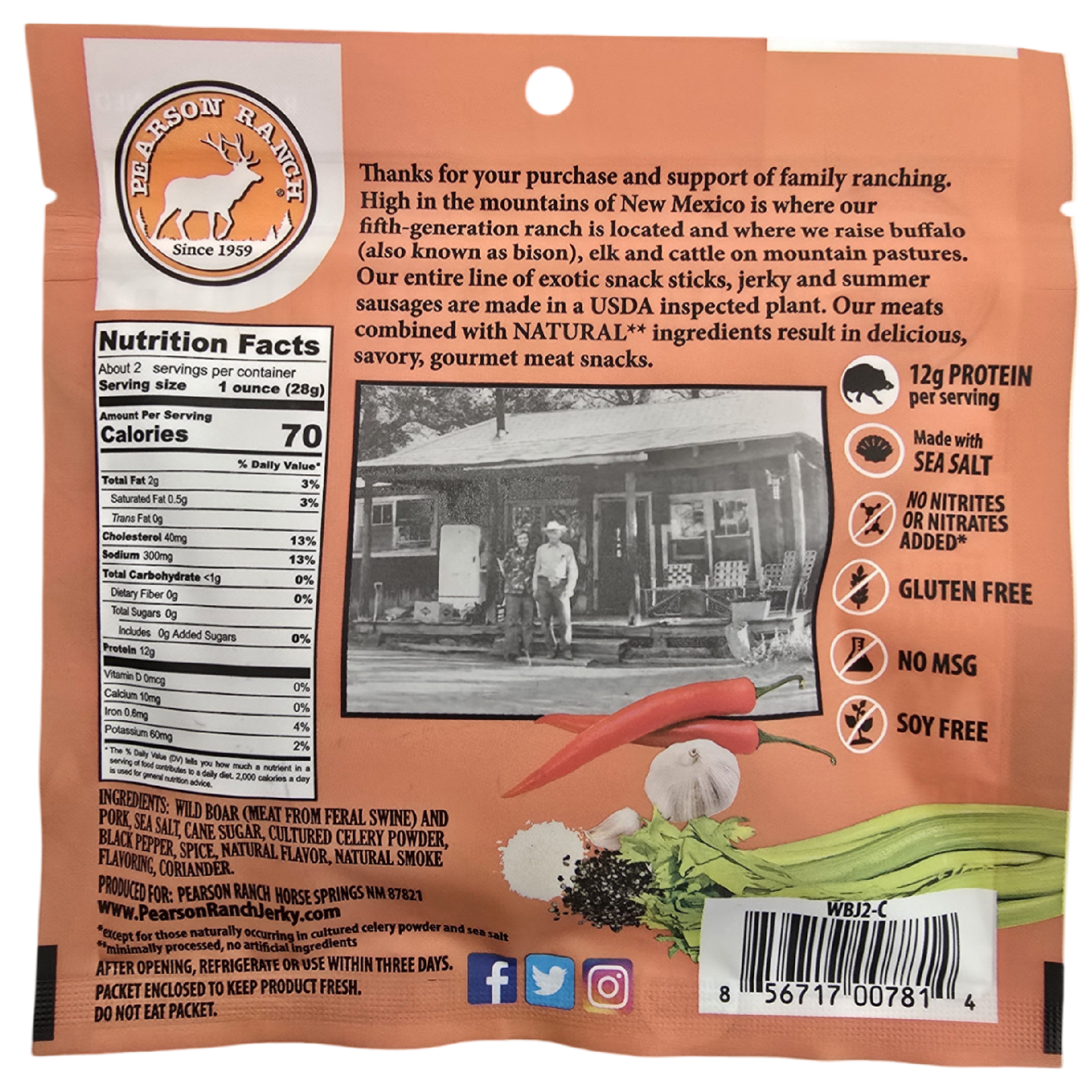 Pearson Ranch Elk & Bison Jerky - Wild Boar Jerky