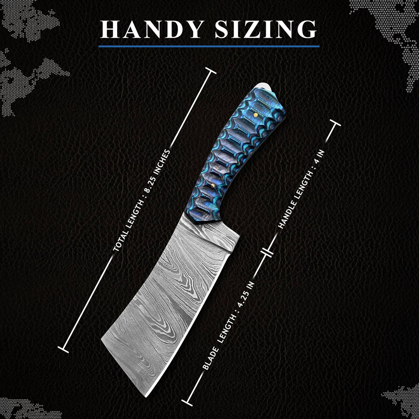 FH KNIVES - 8.25' Handmade damascus Cleaver knife with leather sheath
