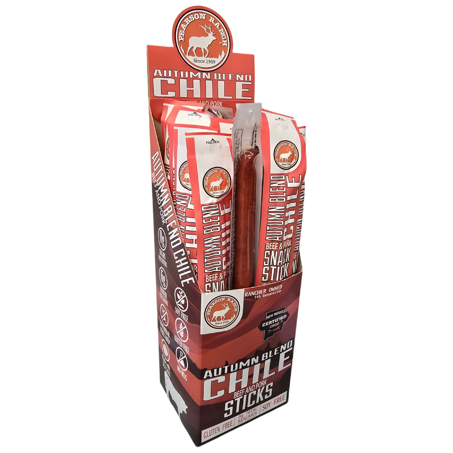 Pearson Ranch Elk & Bison Jerky - 24 Count Caddy - Autumn Blend Chile Beef & Pork Snack Sticks