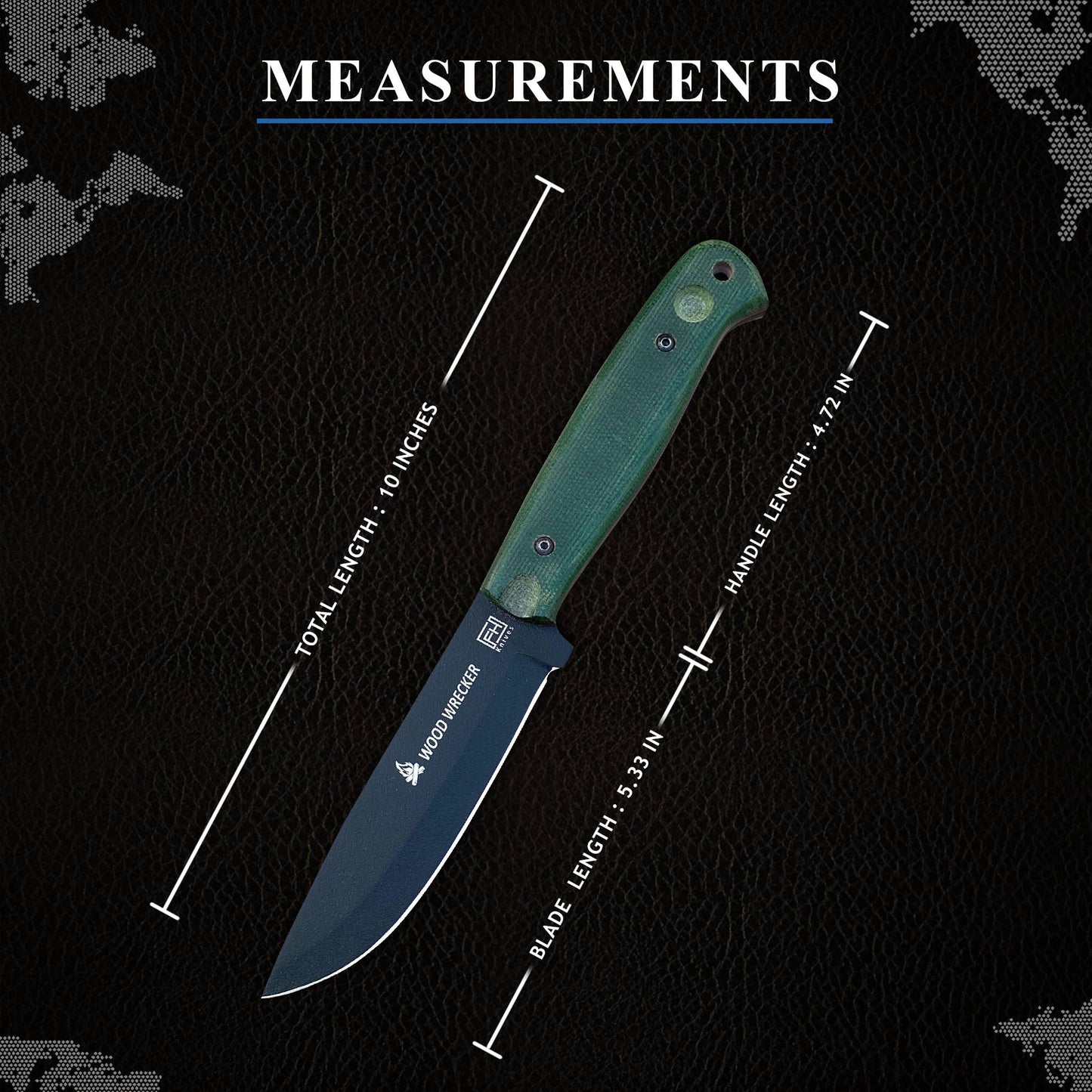 FH KNIVES - 10' Micarta handle Bushcraft knife with Leather sheath