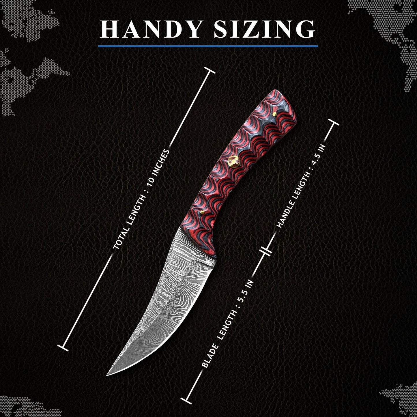 FH KNIVES - 8' Handmade damascus steel knife with leather sheath