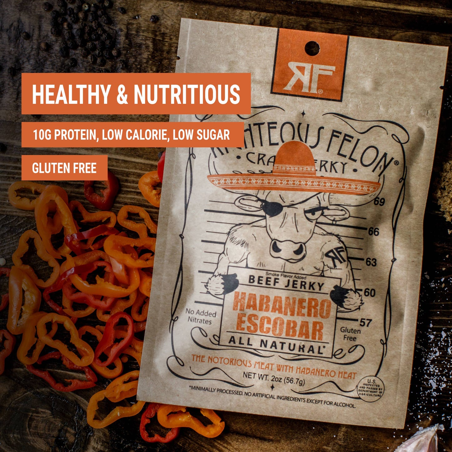 Righteous Felon Craft Jerky - Habanero Escobar Beef Jerky 2oz