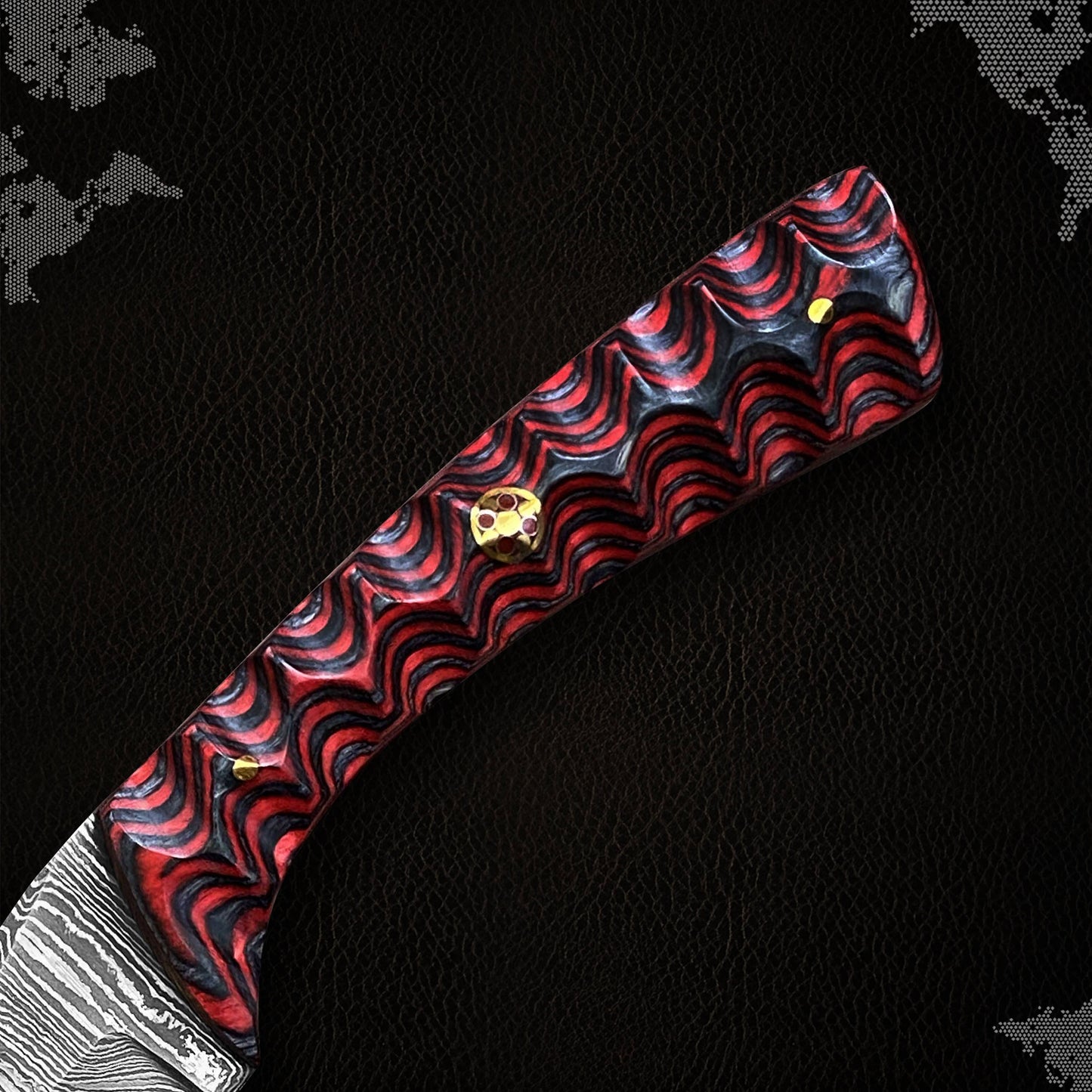 FH KNIVES - 8' Handmade damascus steel knife with leather sheath