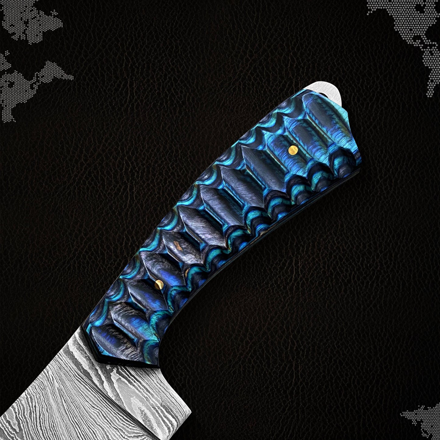 FH KNIVES - 8.25' Handmade damascus Cleaver knife with leather sheath