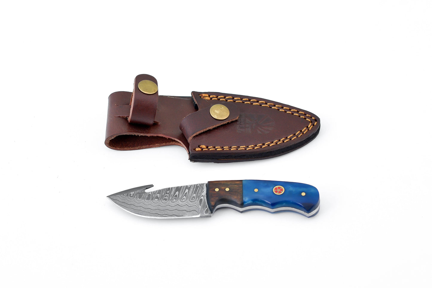Titan International - Damascus Skinning gut hook, Hunting Knife by Titan TD-176XS Blue