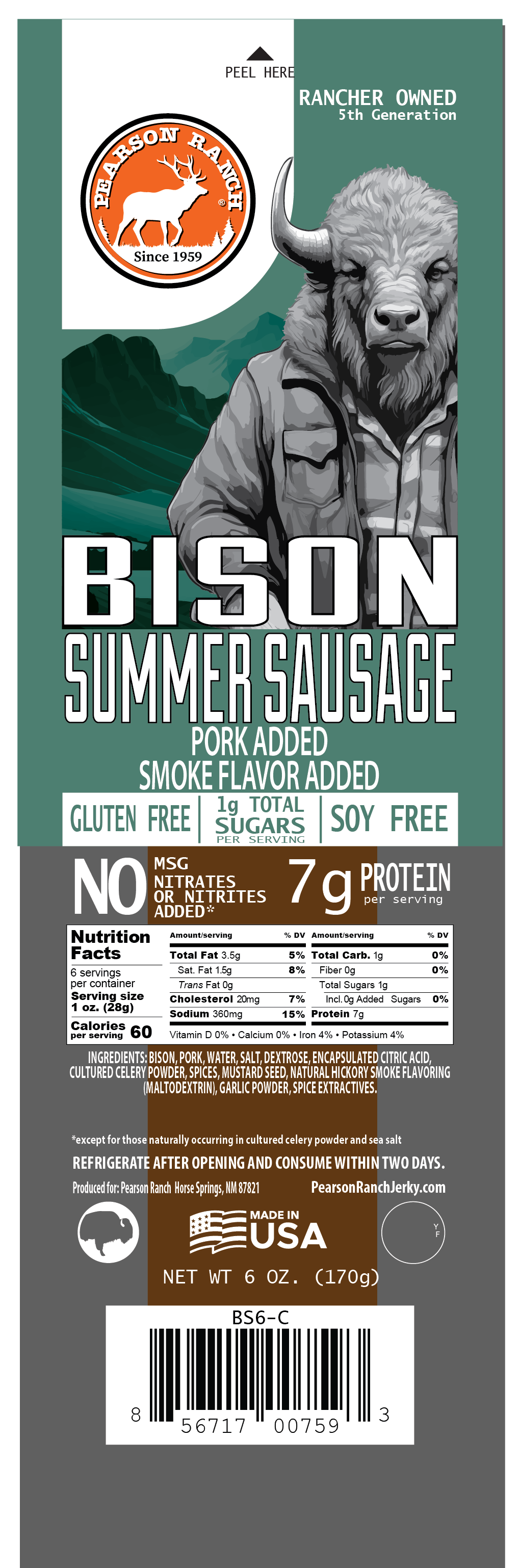 Pearson Ranch Elk & Bison Jerky - Bison Summer Sausage