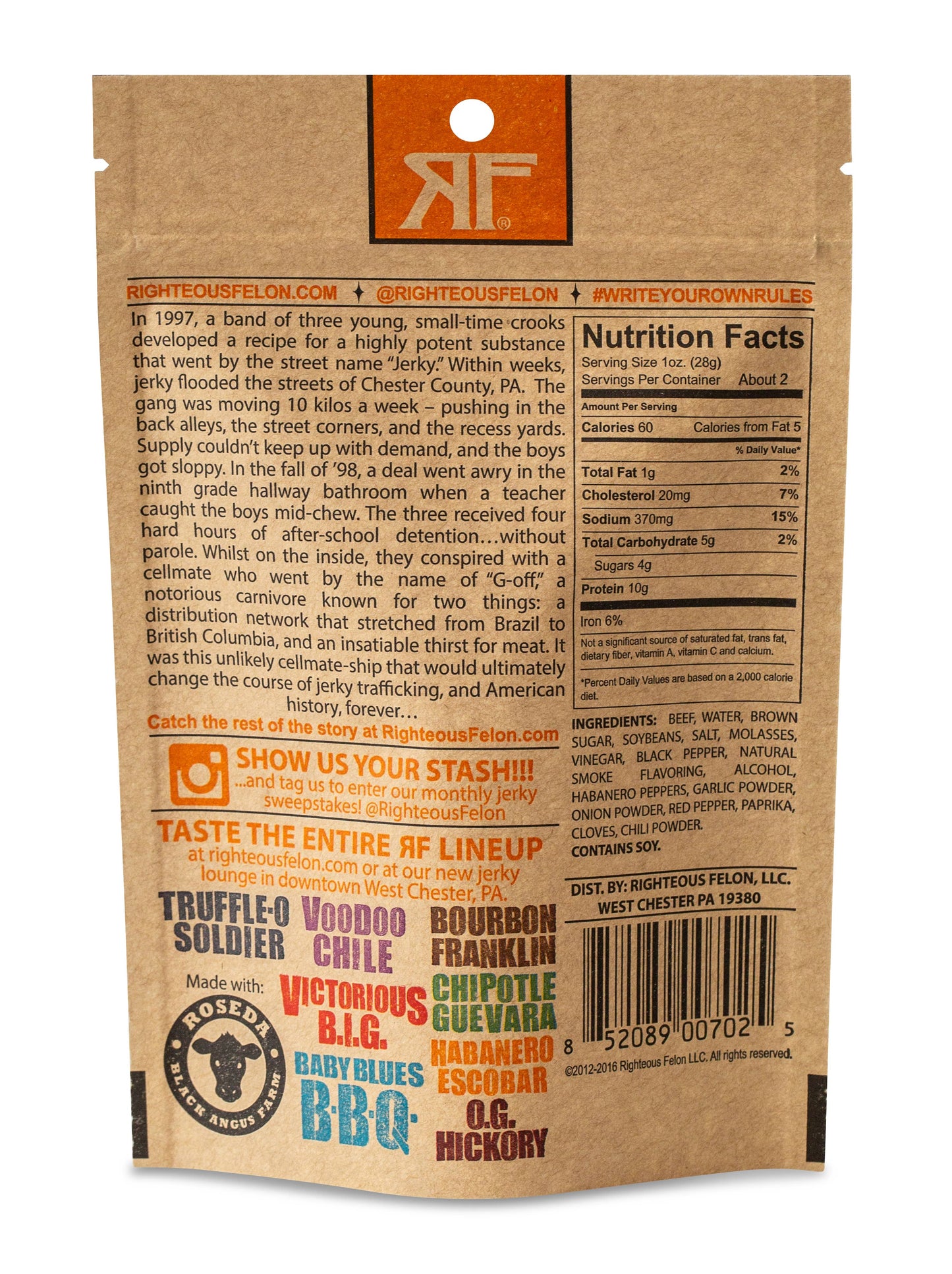 Righteous Felon Craft Jerky - Habanero Escobar Beef Jerky 2oz