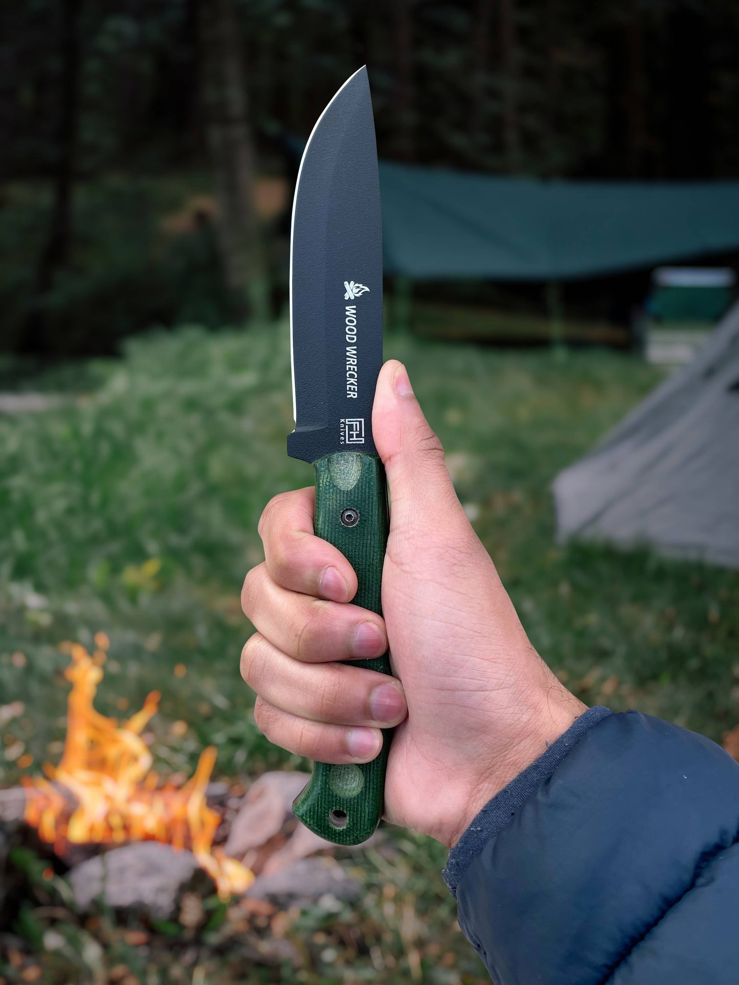 FH KNIVES - 10' Micarta handle Bushcraft knife with Leather sheath