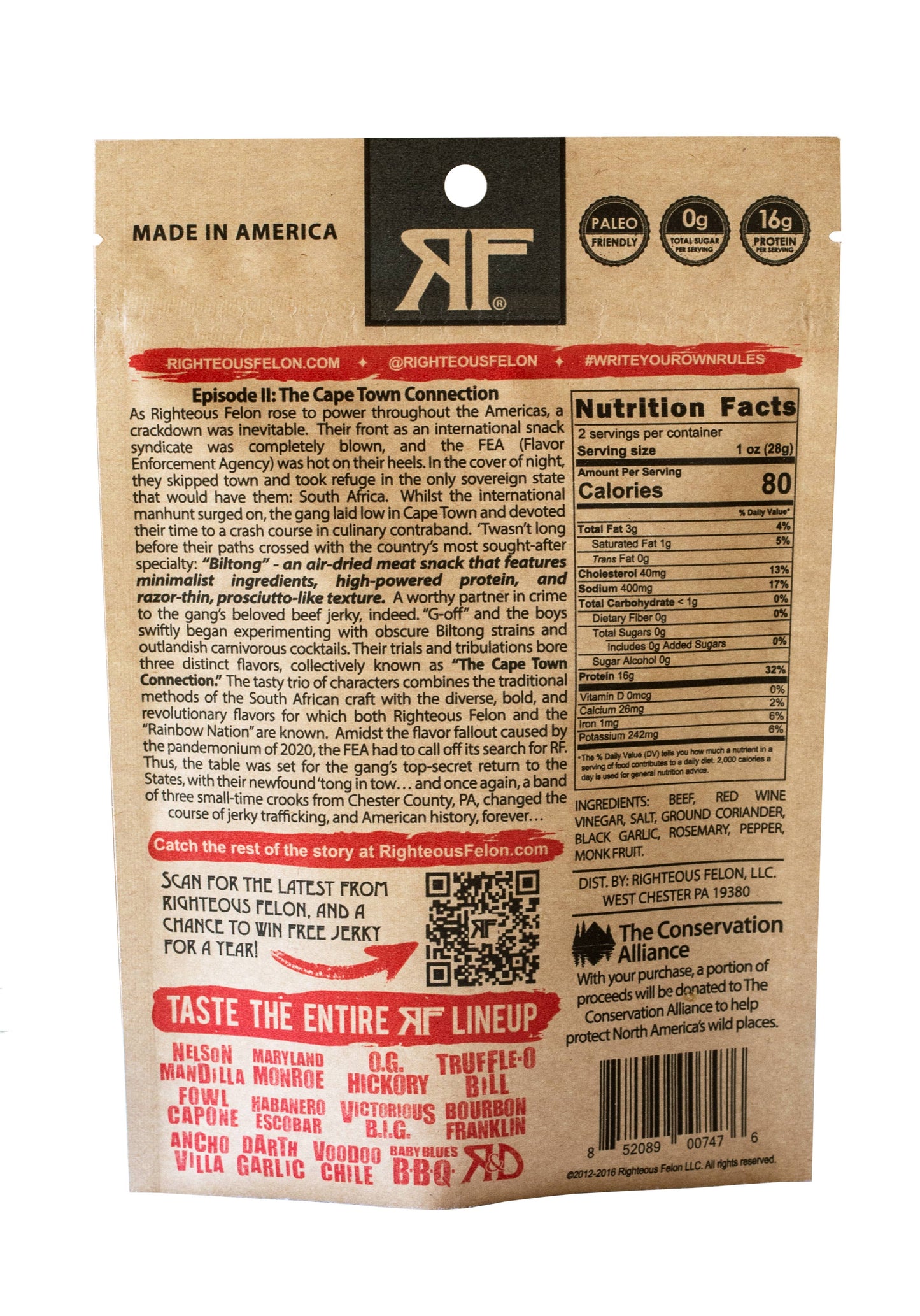 Righteous Felon Craft Jerky - Darth Garlic Biltong 2oz