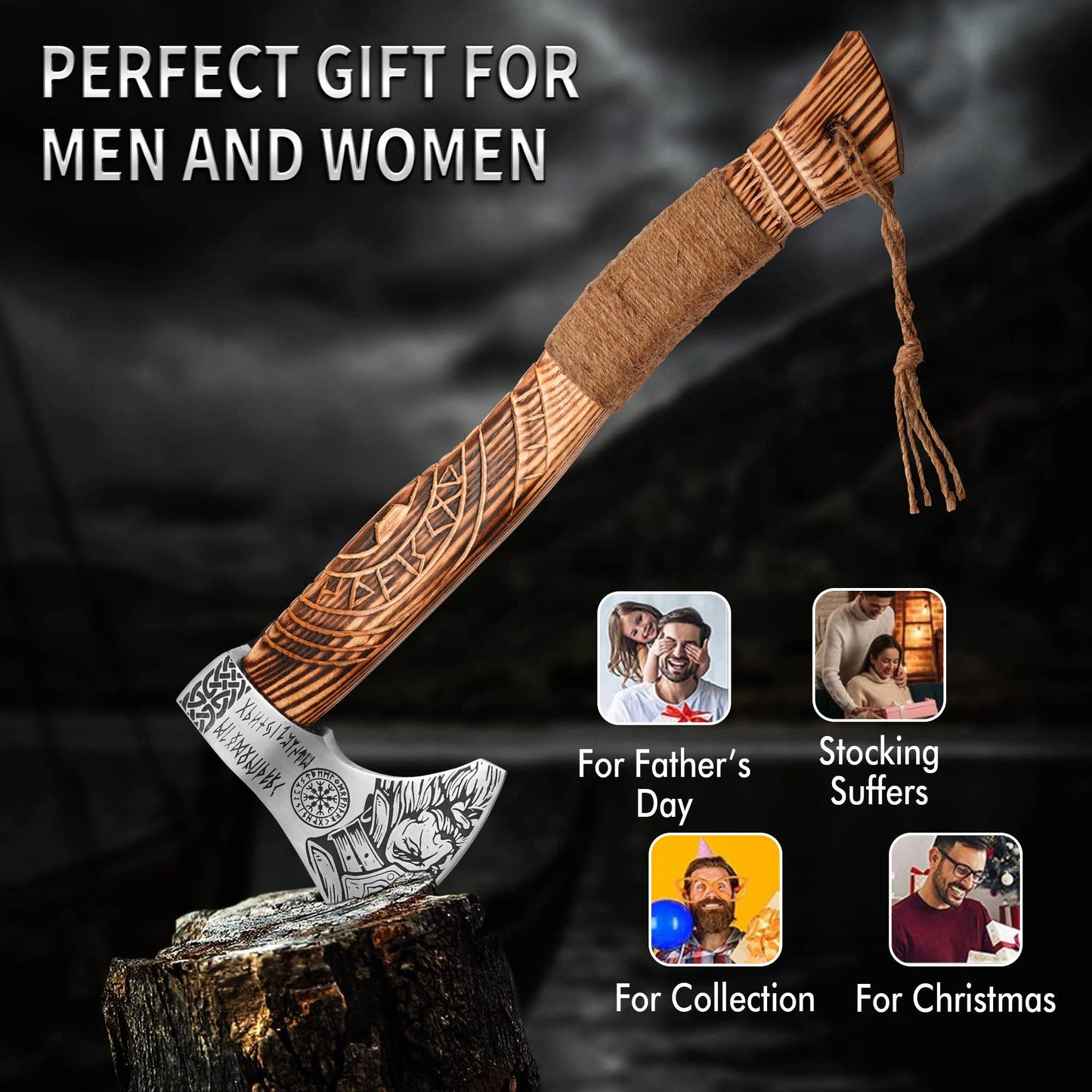 FH KNIVES - 18' Handmade viking axe with sheath, Wall Room Decor