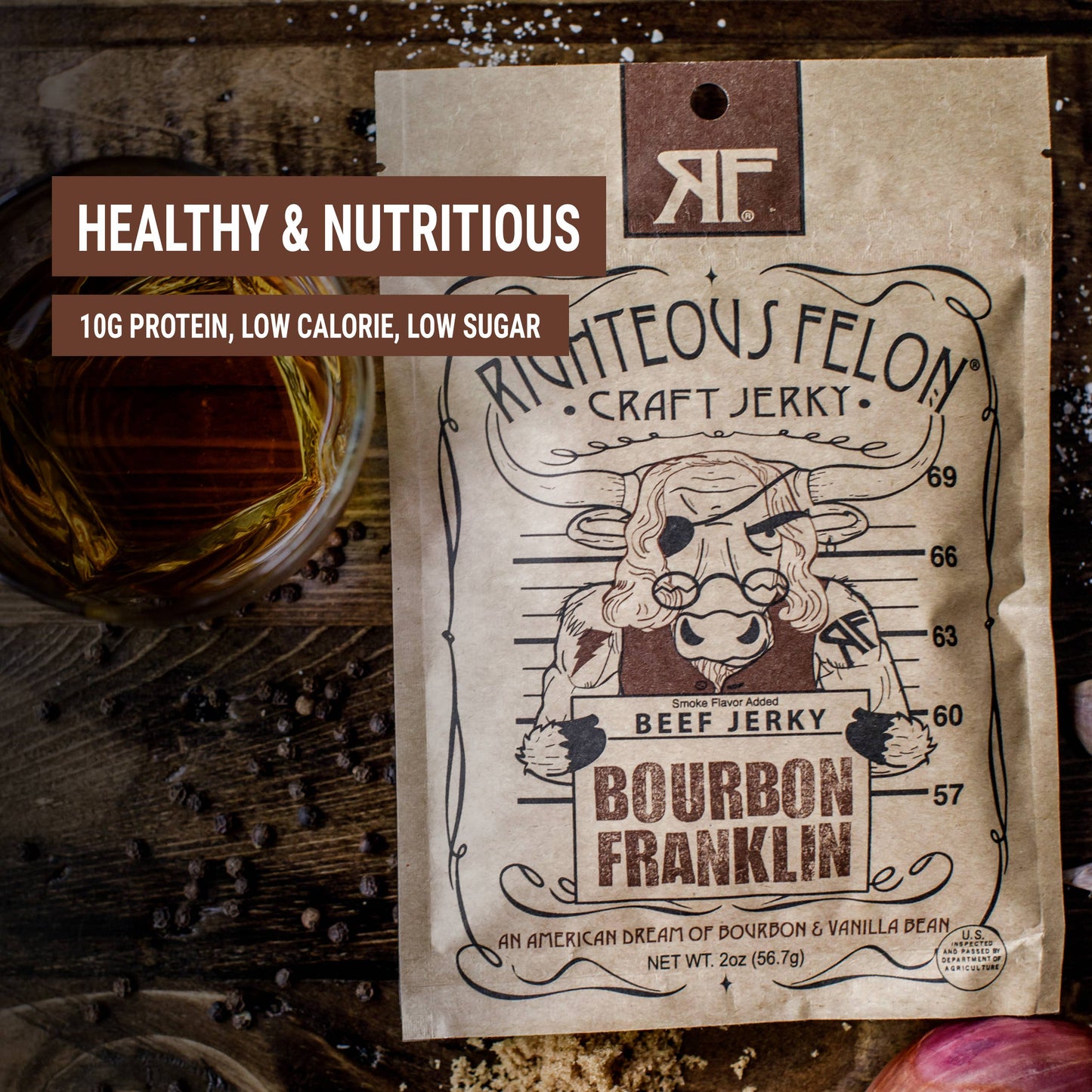 Righteous Felon Craft Jerky - Bourbon Franklin Beef Jerky 2oz