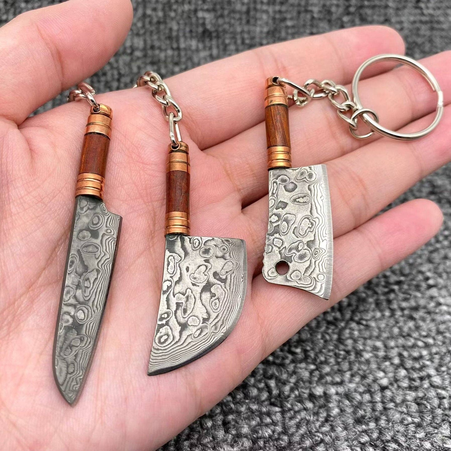 Mio Queena - Damascus Blade Wooden Handle Portable Knife Keychain