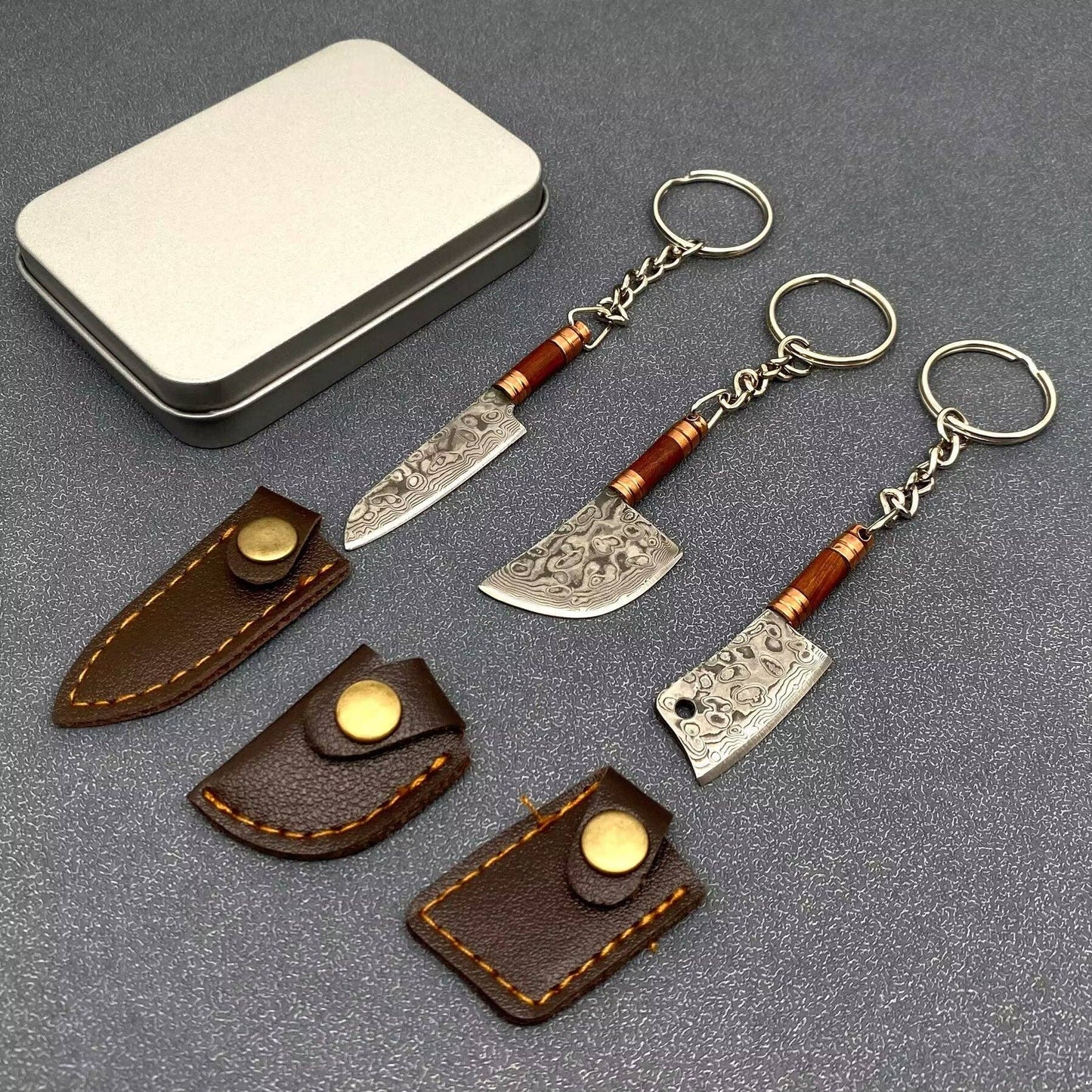 Mio Queena - Damascus Blade Wooden Handle Portable Knife Keychain