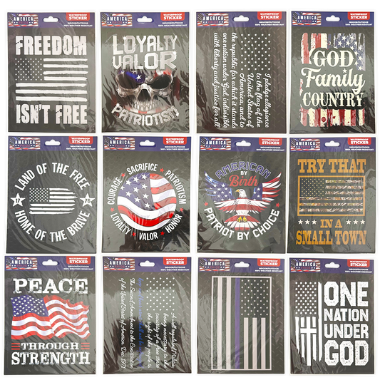 Novelty Closeout - Waterproof Decal Sticker USA America Assortment- 12/Pack