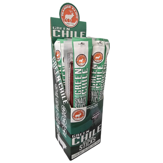 Pearson Ranch Elk & Bison Jerky - 24 Count Caddy - Green Chile Beef & Pork Snack Sticks